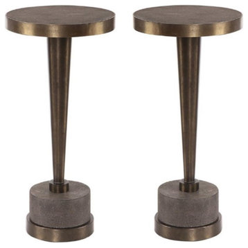 Home Square 11" Round Accent End Table in Gray and Bronze - Set of 2