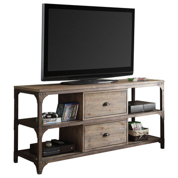 Gorden TV Stand, Weathered Oak and Antique Silver
