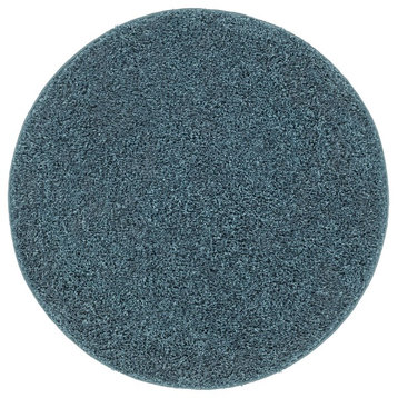 Solid Color Light Blue Soft Shag Area Rug, 3'11" Round