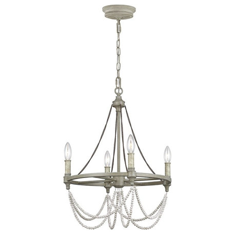 Feiss 4 Light Beverly Chandelier, French Washed Oak/Distressed White Wood