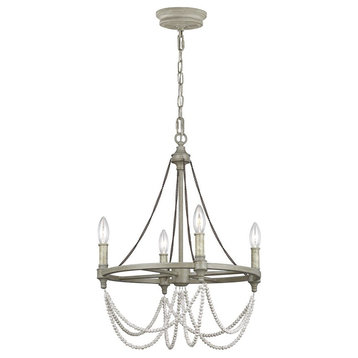 Feiss 4 Light Beverly Chandelier, French Washed Oak/Distressed White Wood