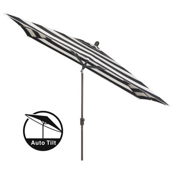 10'x6.5' Rectangular Auto Tilt Market Umbrella, Polyester Stripe, Antique Bronze