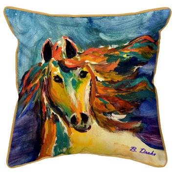 Betsy Drake Colorful Horse 22x22 Extra Large Zippered Indoor/Outdoor Pillow