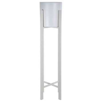 Classic Minimalist Floor Planter With Stand, 6"x28.25", White
