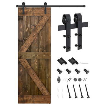 Solid Wood Barn Door, With Hardware Kit, Dark Brown, 28x84"