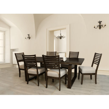 Scott 7-Piece Dining Set and 6 Ivory Linen Dining Chairs