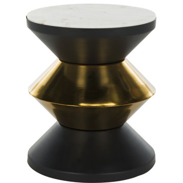 Azizi Stone Top Side Table - White Stone, Black, Gold