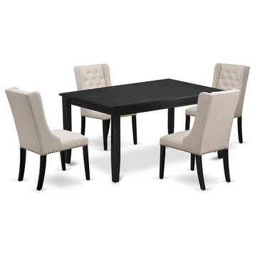 East West Furniture Dudley 5-piece Wood Dining Set in Black/Cream