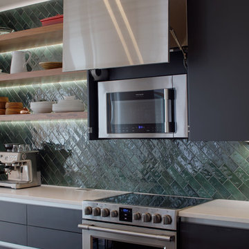 Concealed microwave hood with automatic door opener