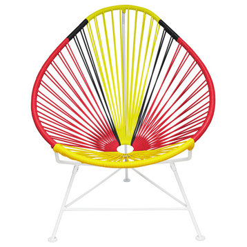 Multicolor Indoor/Outdoor Handmade Acapulco Chair, Germany Weave, White Frame