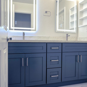 Modern Navy Blue Bathroom Vanity with LED Backlit Mirrors