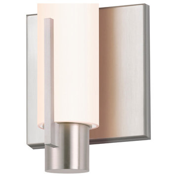 Tubo Slim LED 12" Wall Sconce With Etched Glass, Satin Nickel, Spine Trim