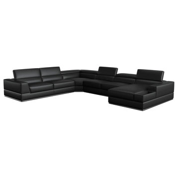 Leeza Modern Black Italian Leather U Shaped Sectional Sofa