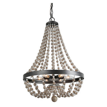 20 In Farmhouse 6-Light Wood Beaded Chandelier Candle Chandelier