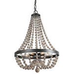 LALUZ - 20 In Farmhouse 6-Light Wood Beaded Chandelier Candle Chandelier - This aged chandelier features distressed wood beads that create a fall, which give us a unique and elegant charm. The classic chandelier gets a rustic update with a black finish and basket shape. It is ideal for a dining room, kitchen, bedroom, living room, and foyer. The chandelier brings a creativity and love for transforming houses into beautiful spaces.