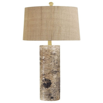 Natural Table Lamp Made Of Bark/Metal A Brown Burlap Shade A 3-Way Switch