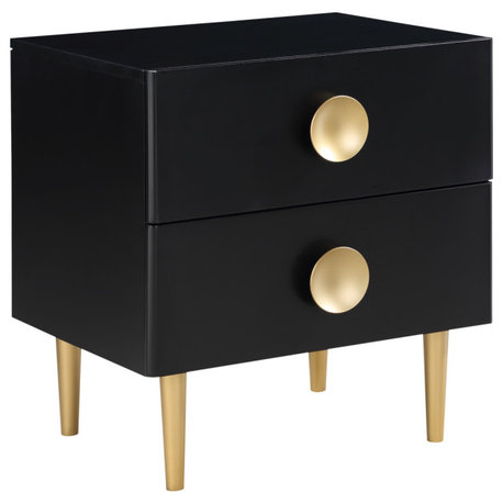 Zayne Wood / Metal Contemporary Nightstand, Rich Black Finish