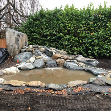 Bocce Ball Court, Pond, Granite Rocks and Dimensonal Flagstone