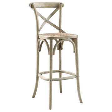 Modway Gear 43.5" Modern Style Rattan and Elm Wood Bar Stool in Gray Finish