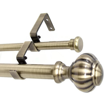 Urbanest Door Knob 1" 5/8" Double Drapery Rod Set - 84" To 120", Antique Brass