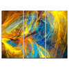 "Gold and Blue Psychedelic Pattern" Metal Wall Art, 3 Panels, 36"x28"