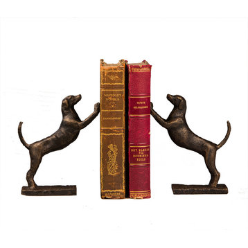 Leaning Hound Bookends, Set of 2, Bronze