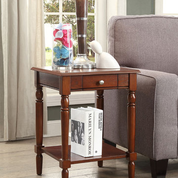 French Country End Table with Drawer and Shelf