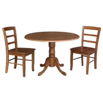 42" Drop Leaf Dining Table with Madrid Chairs, Distressed Oak, 3-Piece Set