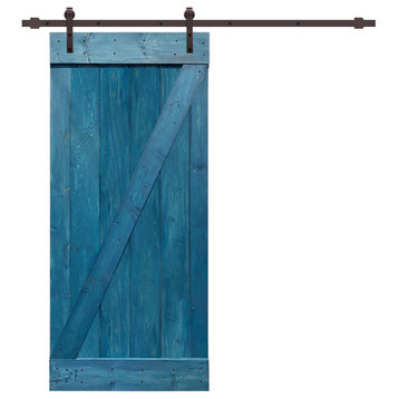 TMS Z Bar Barn Door With Black Sliding Hardware Kit, Ocean Blue, 30"x84"