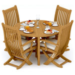 Teak Deals - 5-Piece Outdoor Teak Dining Set: 48" Butterfly Table 4 Warwick Folding Arm Chair - Set includes: 48" Butterfly Round Dining Table and 4 Folding Arm Chairs.