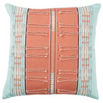 Jaipur Living - Jaipur Living Pungro Tribal Sky Blue/Coral Down Pillow 18" Square - Handmade by weavers in Nagaland, India, the Nagaland collection showcases the traditional loin-loom techniques of the indigenous tribes of the region. The artisan-made Pungro throw pillow effortlessly combines heritage-rich tribal and stripe patterns with a coral, sky blue, navy, red, and cream colorway for a stunning statement in any space. Crafted of soft, finely woven cotton, this pillow brings the global art of Naga textiles to the modern home.