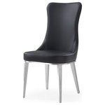 Zuri Furniture - Modern Norma Dining Chair Black, Brushed Stainless Steel Base - The Norma chair is a classic design with a modern twist. It features a plush black leatherette upholstered seat with a curved and shapely backrest that enhances comfort and visual appeal. This is supported by angled brushed stainless steel legs with a thin edge just on the bottom of the seat. If you're looking for a modern design that isn't as harsh or uninviting as others, our Norma Dining Chair has a softer, more feminine silhouette that strikes a perfect balance for any contemporary dining space. The suggested weight capacity is 275 lbs.