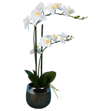 Vickerman FN180301 23" Artificial White Phalaenopsis In Metal Pot