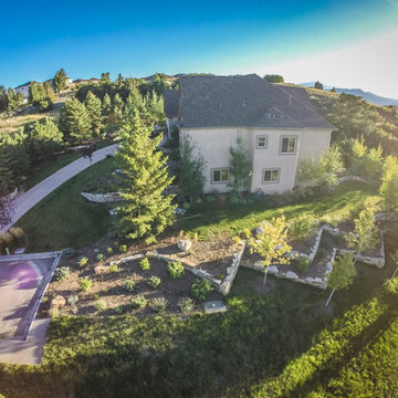 Hillside Garden Landscape with Water Features and Beautiful Plantings