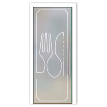 Glass Sliding Pocket Door Pantry With Frosted Design, 40"x84", Full Private, Recessed Grip