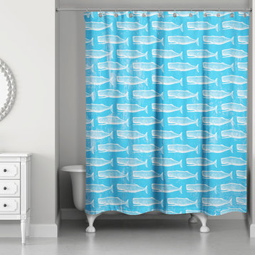 Bright Blue Whale Pattern 71x74 Shower Curtain