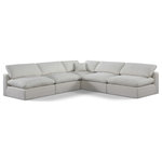 Meridian Furniture - Comfy Upholstered L-Shaped Modular Sectional, Cream, 5-Piece: 4 Armless Chair, 1 Corner Chair, Linen Textured Fabric - Give your space a whole new look with this cream Comfy linen textured fabric sectional. This handsome sectional fits nicely with other items in the Comfy collection and is a versatile seating option designed for adaptability, comfort and style. Wrapped in rich cream durable linen textured fabric upholstery, this sectional offers a plush embrace of overstuffed down feather cushions, carefully crafted to deliver the highest level of comfort. The perfect seat for creating an oasis for relaxation, this sectional has thick foam surrounding its frame for added support and coziness.