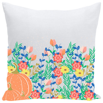 Pumpkins and Flowers Throw Pillow, 14x14, With Insert