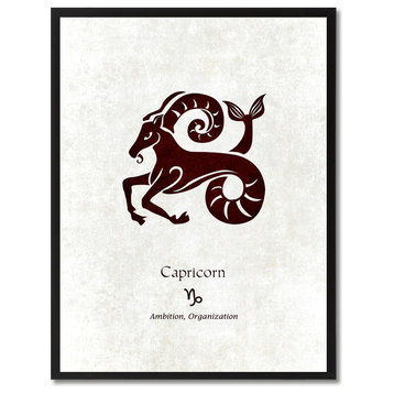 Capricorn Horoscope Astrology White Print on Canvas with Picture Frame, 13"x17"