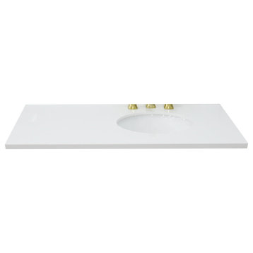43" White Quartz Countertop and Single Oval Right Sink