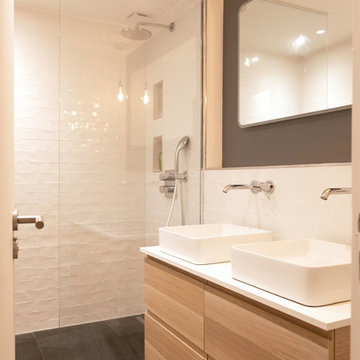 Rénovation d'un appartement en bleu et en bois à Paris - Projet Cimarosa