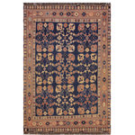 Bareens Designer Rugs - Antique Soumak Caterina Blue/Rust Wool Rug - 6'4'' x 9'3'' - Crafted by skilled master weavers with handspun wool and organic natural dyes with mesmerizing intricacy and gorgeous color palette, this breathtaking Soumak rug (also spelled Soumakh, Sumac, Sumak, Somekh or Soumac) is a flat-weave rug that is thick, strong and exceptionally durable. Soumak rugs are unique because of the wefts used to produce decorative patterns. Famous for its finely woven richly detailed motifs featuring different styles of tribal motifs, predominantly geometric, transitional and bird motifs. Most desired due to its versatility in design this hand-woven rug is in a compelling focal point in any living area and can decorate floor, interior walls, sofas, chairs, beds and tables.
