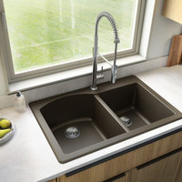 Karran Drop-In Quartz 33" 1-Hole 60/40 Double Bowl Kitchen Sink, Brown