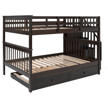 Gewnee Full-Over-Full Bunk Bed with Twin size Trundle in Espresso