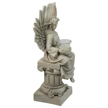 17" Peaceful Angel Sitting on a Pedastal Candle Holder Statue