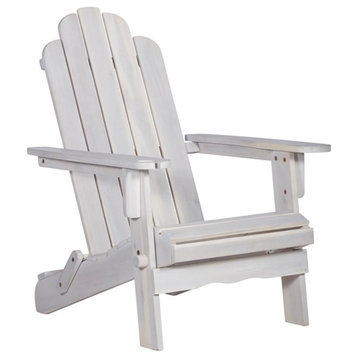 Outdoor Wood Adirondack Chair with Wine Glass Holder in White Wash