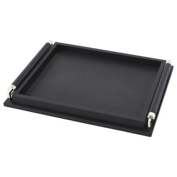 Wrapped Handle Tray, Leather, Black, Small