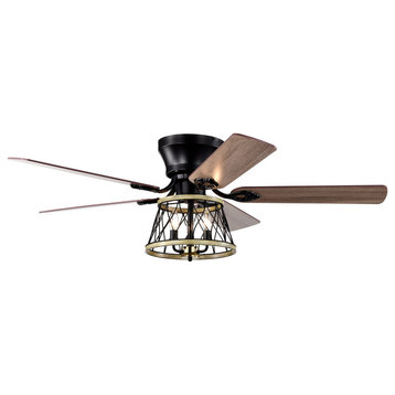 52 in. Indoor Black Flush Mount Industrial Ceiling Fan with Light Kit and Remote