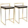 Lumisource Fuji Counter Stool, Gold With Black Faux Leather, Set of 2