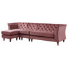 Furniture of America Trielle Velvet Modular Sectional with Ottoman in Pink